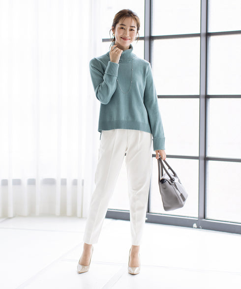 もっちり柔らかいリブタートルプルオーバーニット