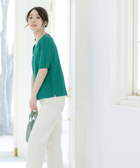 【アウトレット】Vネックボタンニットトップス