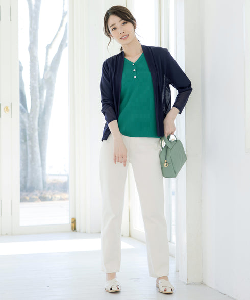 【アウトレット】Vネックボタンニットトップス