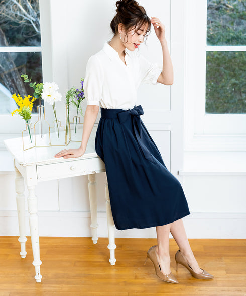 【アウトレット】小顔効果も叶えるスキッパーシャツワンピース