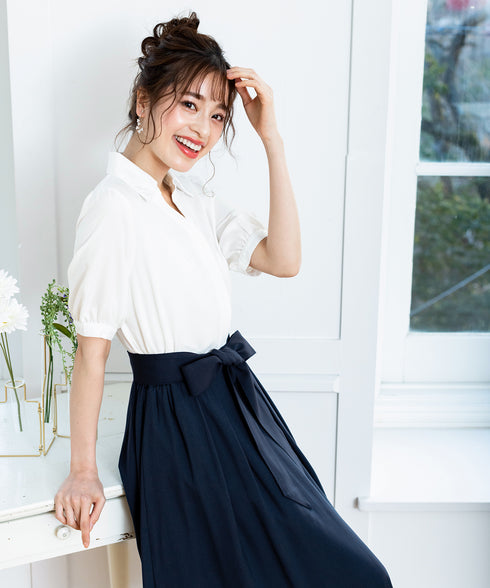 【アウトレット】小顔効果も叶えるスキッパーシャツワンピース