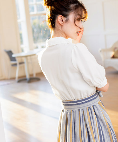 【アウトレット】小顔効果も叶えるスキッパーシャツワンピース