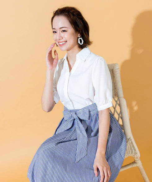 【アウトレット】小顔効果も叶えるスキッパーシャツワンピース