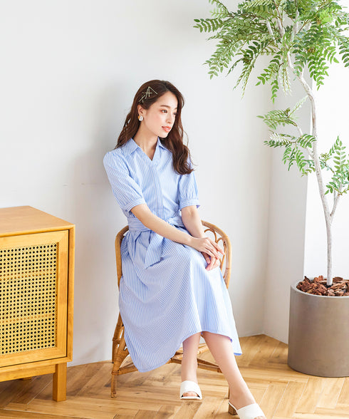 【アウトレット】小顔効果も叶えるスキッパーシャツワンピース