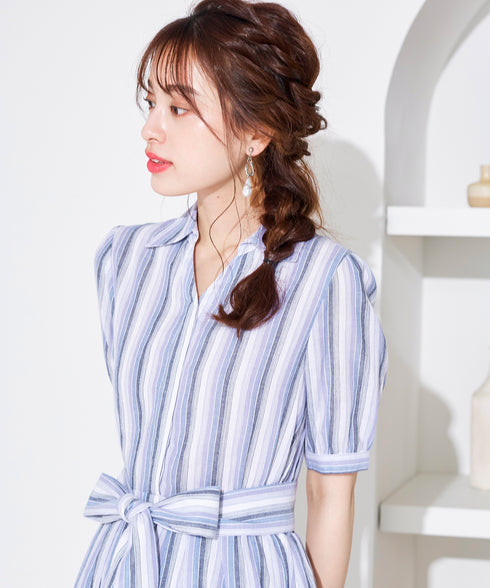 【アウトレット】小顔効果も叶えるスキッパーシャツワンピース