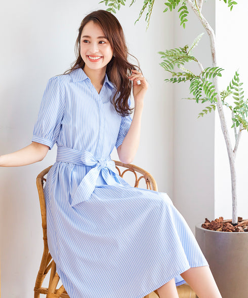 【アウトレット】小顔効果も叶えるスキッパーシャツワンピース