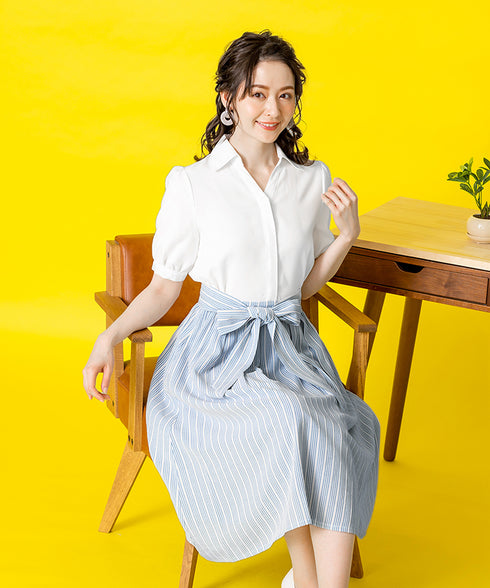 【アウトレット】小顔効果も叶えるスキッパーシャツワンピース