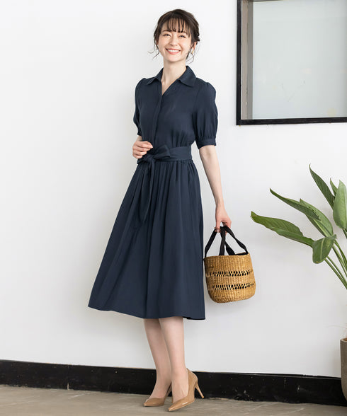 【アウトレット】小顔効果も叶えるスキッパーシャツワンピース