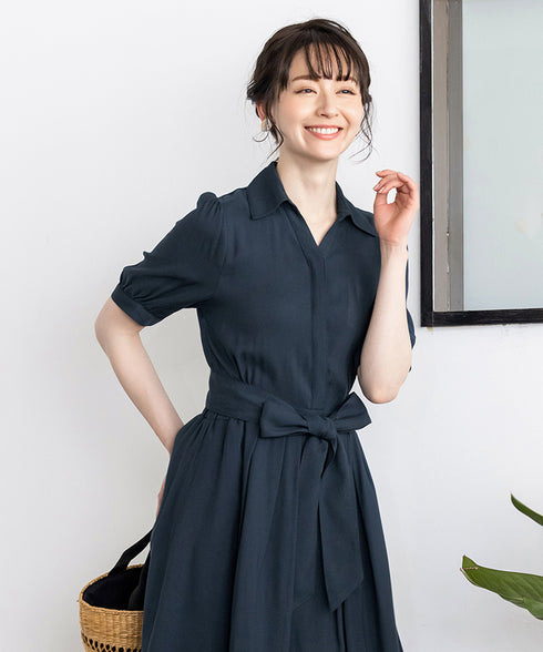 【アウトレット】小顔効果も叶えるスキッパーシャツワンピース