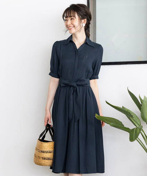 【アウトレット】小顔効果も叶えるスキッパーシャツワンピース