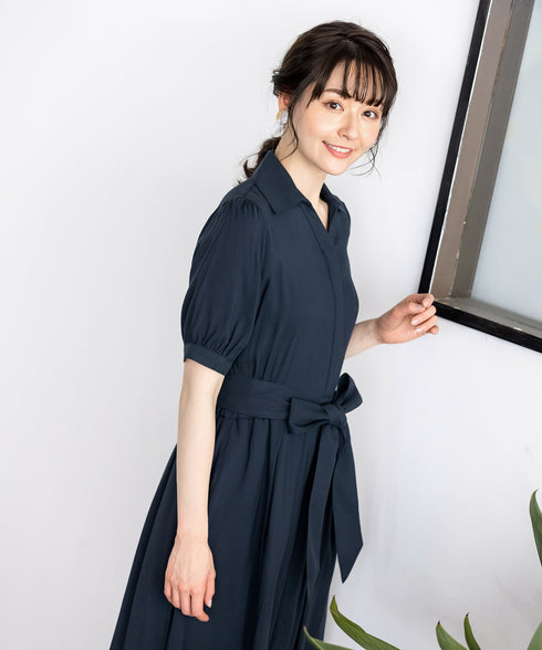 【アウトレット】小顔効果も叶えるスキッパーシャツワンピース