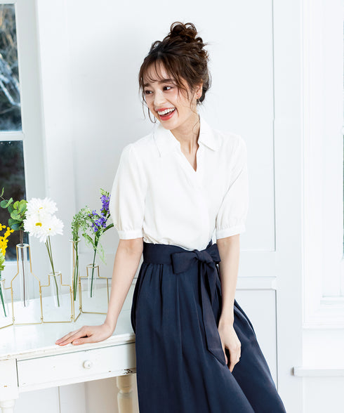 【アウトレット】小顔効果も叶えるスキッパーシャツワンピース