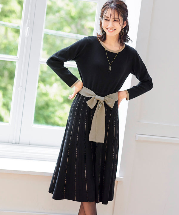 【アウトレット】1枚で着映えするステッチニットワンピース