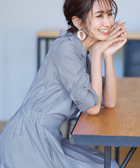 【アウトレット】小顔効果も期待できるスキッパーシャツワンピース