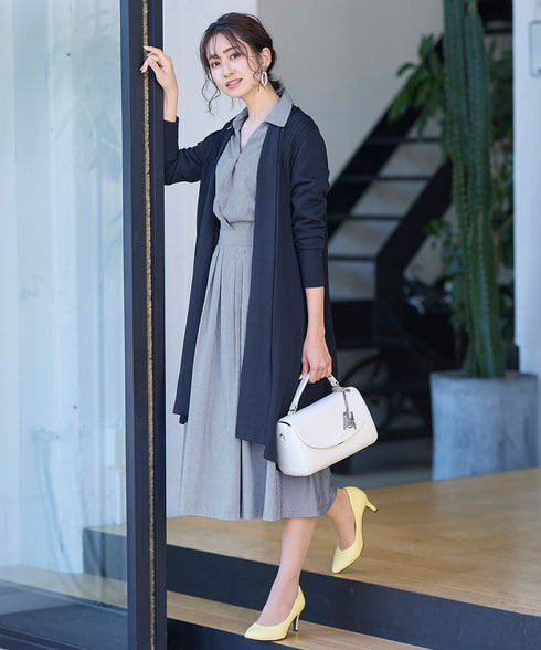 【アウトレット】小顔効果も期待できるスキッパーシャツワンピース