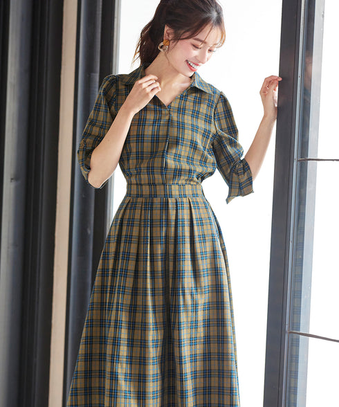 【アウトレット】小顔効果も期待できるスキッパーシャツワンピース