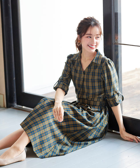 【アウトレット】小顔効果も期待できるスキッパーシャツワンピース