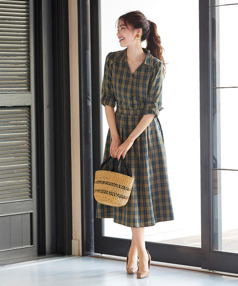 【アウトレット】小顔効果も期待できるスキッパーシャツワンピース