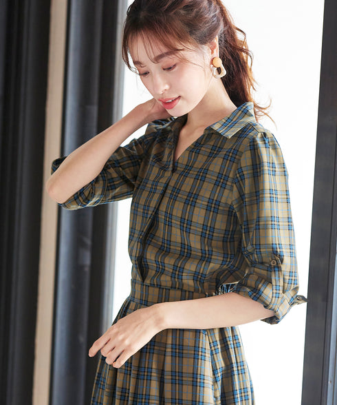 【アウトレット】小顔効果も期待できるスキッパーシャツワンピース