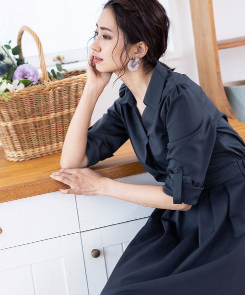 【アウトレット】小顔効果も期待できるスキッパーシャツワンピース