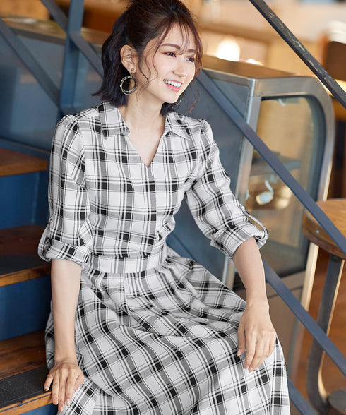 【アウトレット】小顔効果も期待できるスキッパーシャツワンピース