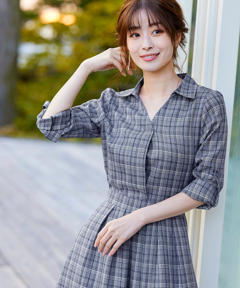 【アウトレット】小顔効果も期待できるスキッパーシャツワンピース