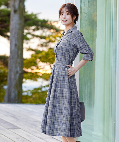 【アウトレット】小顔効果も期待できるスキッパーシャツワンピース