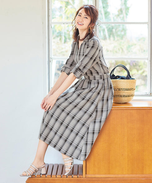 【アウトレット】小顔効果も期待できるスキッパーシャツワンピース