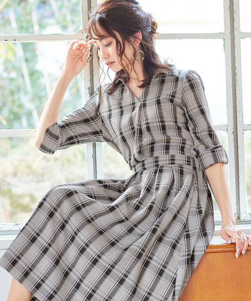 【アウトレット】小顔効果も期待できるスキッパーシャツワンピース