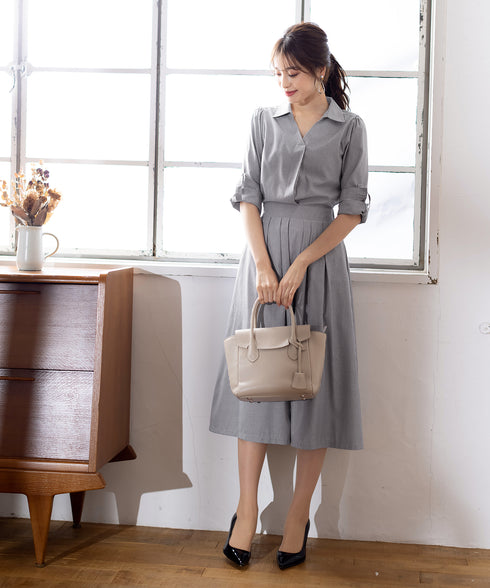 【アウトレット】小顔効果も期待できるスキッパーシャツワンピース