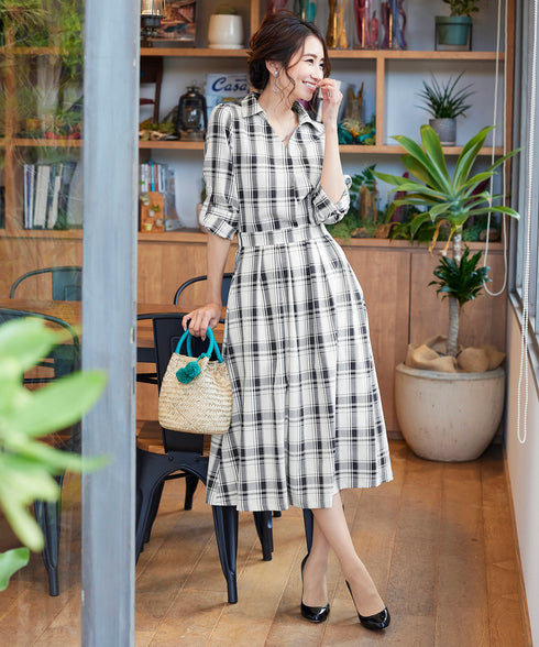 【アウトレット】小顔効果も期待できるスキッパーシャツワンピース