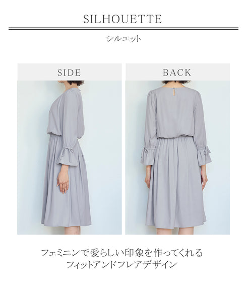 【アウトレット】女性らしさ引き立つ、リボン袖ギャザーワンピース