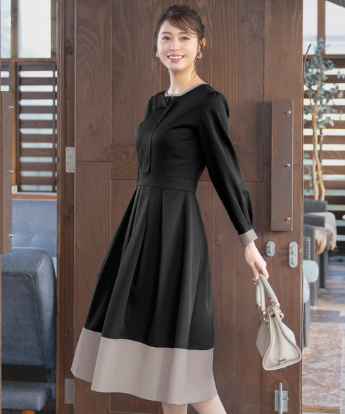 【新色追加】 キーネックフレアワンピース