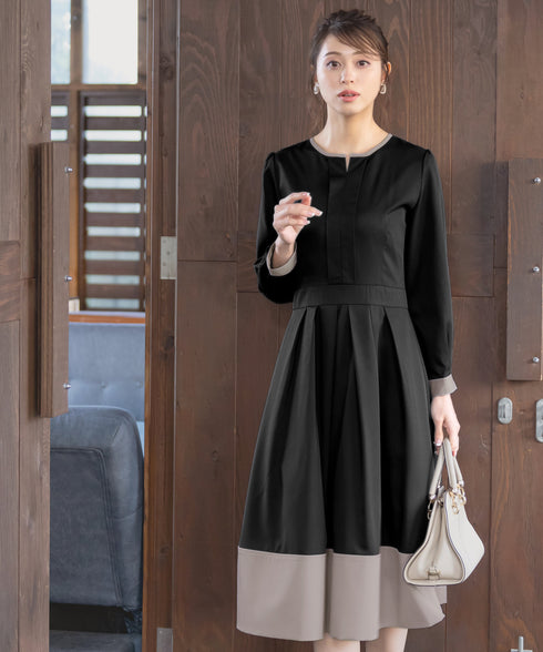 【新色追加】 キーネックフレアワンピース