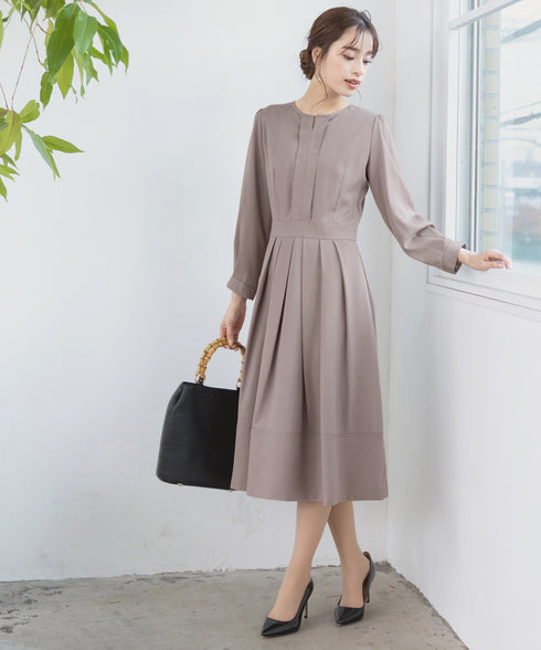 【新色追加】 キーネックフレアワンピース