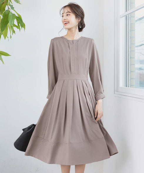 【新色追加】 キーネックフレアワンピース