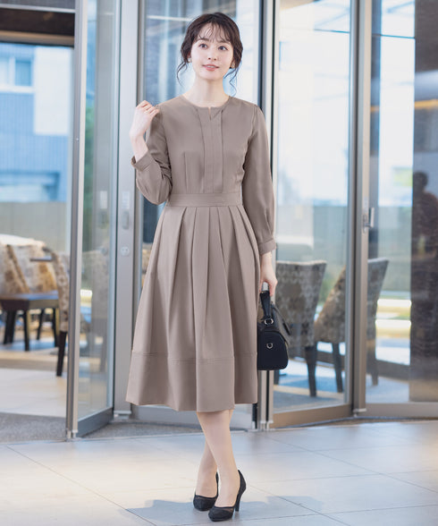 【新色追加】 キーネックフレアワンピース