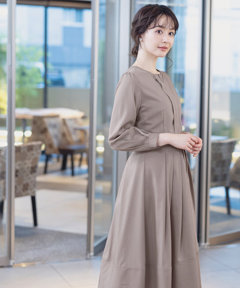 【新色追加】 キーネックフレアワンピース