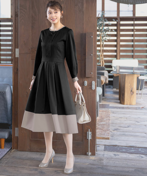 【新色追加】 キーネックフレアワンピース