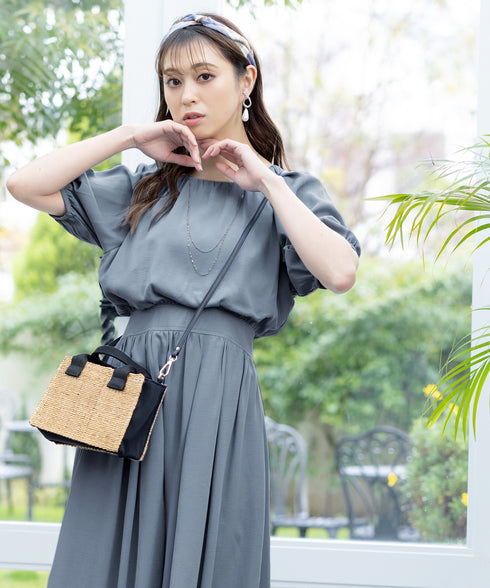 【アウトレット】麻調ギャザーフレアワンピース