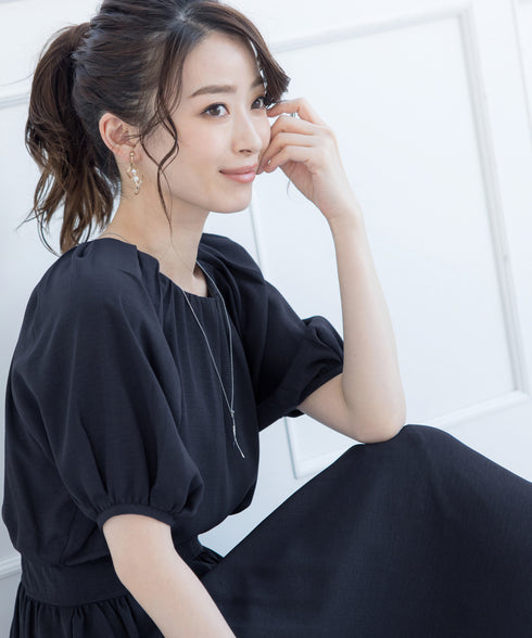 【アウトレット】麻調ギャザーフレアワンピース