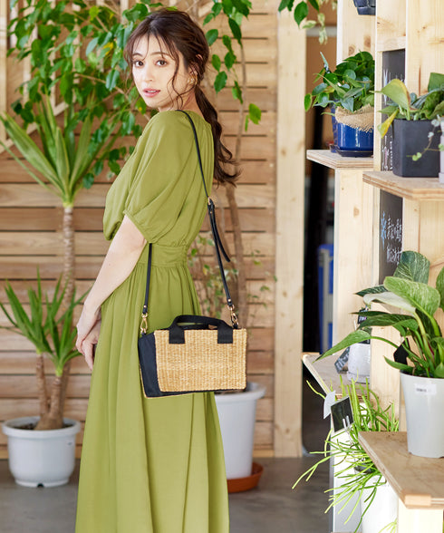 【アウトレット】麻調ギャザーフレアワンピース