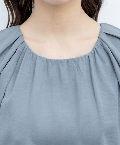 【アウトレット】麻調ギャザーフレアワンピース