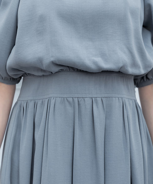 【アウトレット】麻調ギャザーフレアワンピース