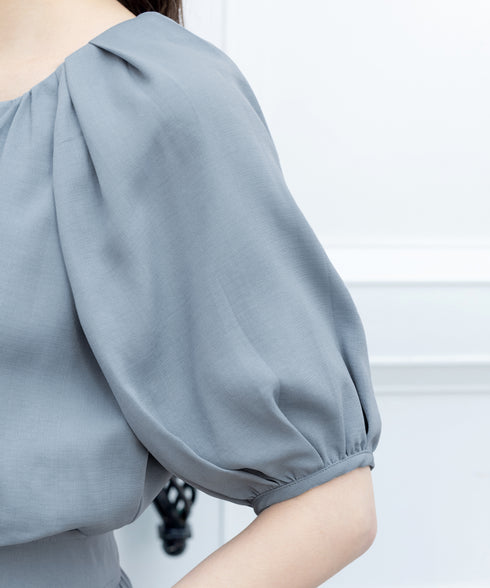 【アウトレット】麻調ギャザーフレアワンピース