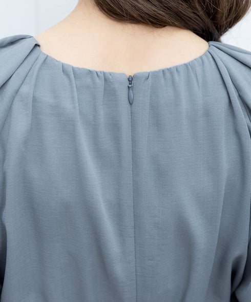 【アウトレット】麻調ギャザーフレアワンピース