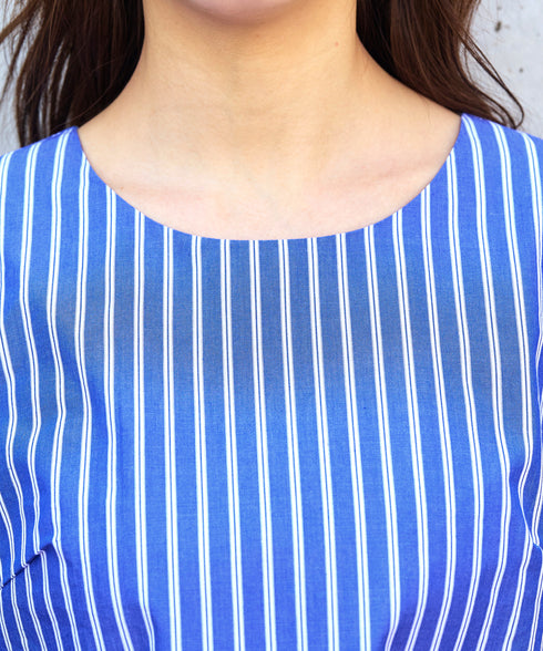【アウトレット】リボンスリーブストライプチュニックブラウス