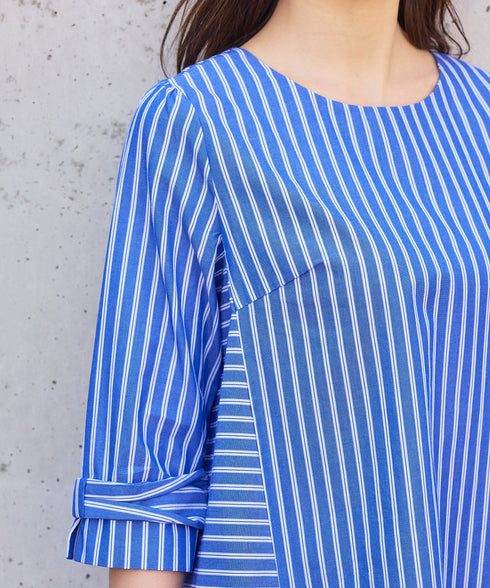 【アウトレット】リボンスリーブストライプチュニックブラウス