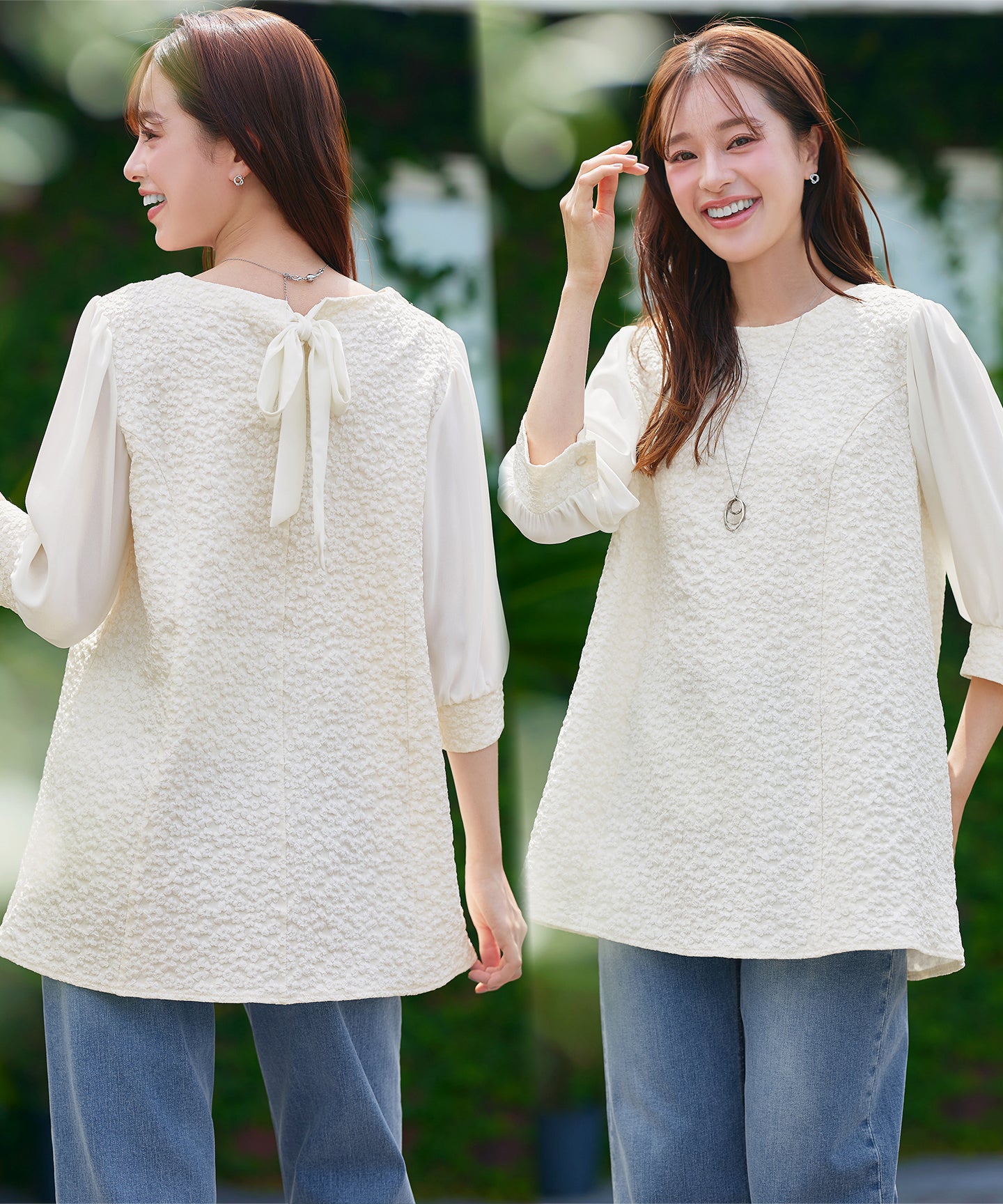 フラワーJQ袖シフォンチュニック – Tiaclasse