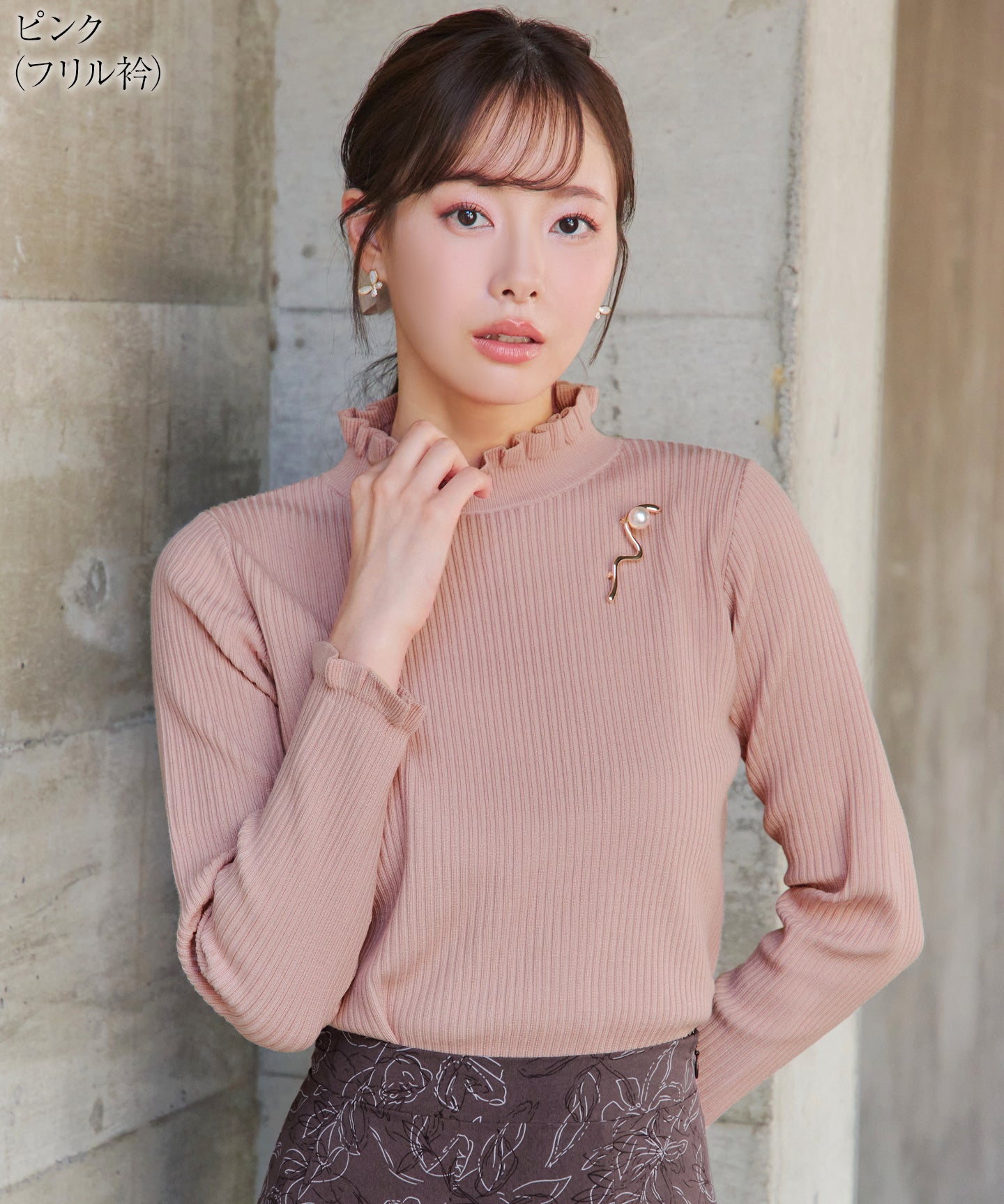 Bibiy. フリル付きダークグレーニット トップス Bibiy フリル付きグレー長袖ニット♫ 激安